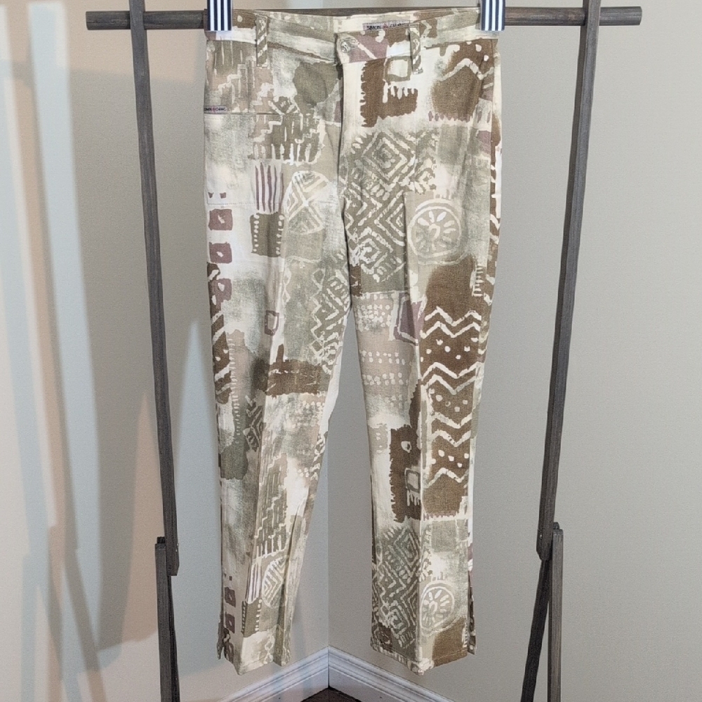 Simon Chang | Patterned Beige and Brown Jeans Cotton Blend